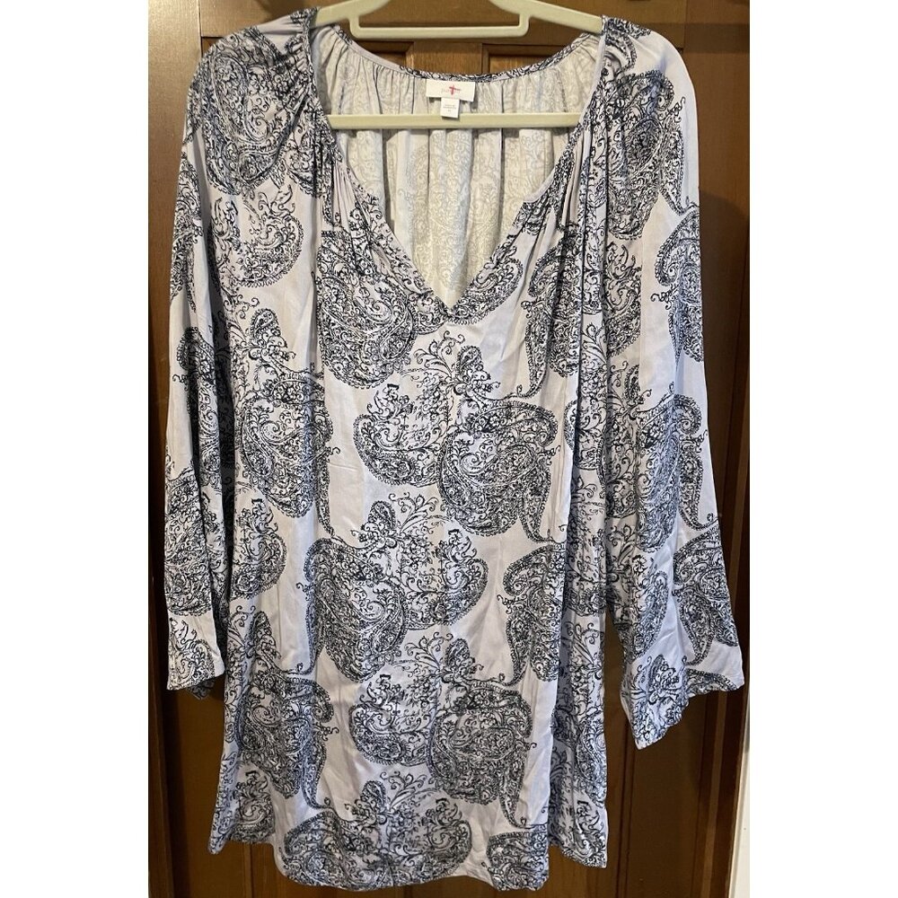 J. Jill Lavender & Black Paisley Print Tunic XL Long Sleeve Cruisewear Blouse